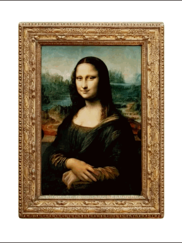 A Picture Of A Woman In A Gold Frame With A White Background GIF
