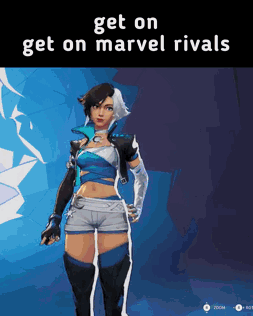 A Picture Of A Woman In A Video Game With The Words Get On Get On Marvel Rivals GIF