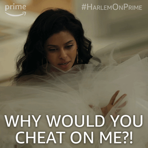 A Picture Of A Woman In A White Dress With The Caption Why Would You Cheat On Me GIF