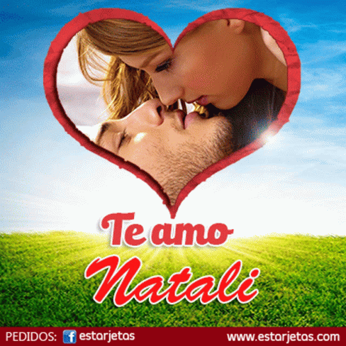 A Picture Of A Woman Kissing A Man In A Heart Shaped Frame That Says Te Amo Natali GIF