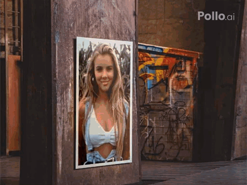A Picture Of A Woman On A Wall With The Word Pollo.ai On The Bottom Right GIF
