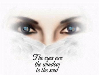 A Picture Of A Woman 'S Face With The Words " The Eyes Are The Window To The Soul " GIF
