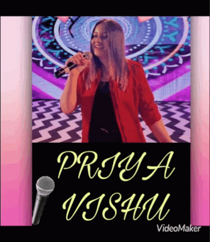 A Picture Of A Woman Singing Into A Microphone With The Name Priya Vishu GIF
