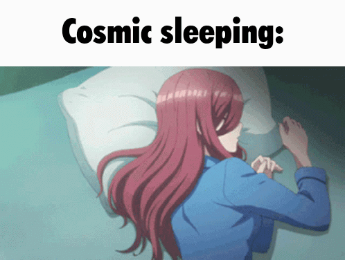 A Picture Of A Woman Sleeping With The Words Cosmic Sleeping Below Her GIF