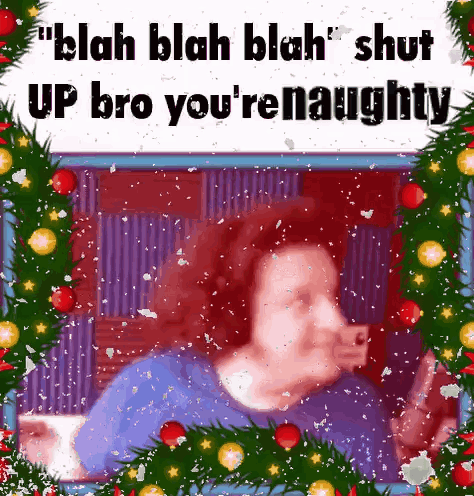 A Picture Of A Woman Taking A Selfie With Christmas Decorations Around Her GIF