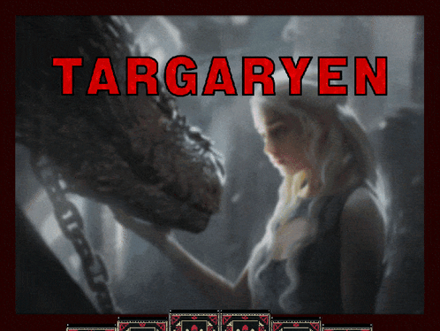 A Picture Of A Woman Touching A Dragon With Targaryen Written In Red GIF