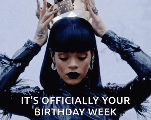 A Picture Of A Woman With A Crown On Her Head With The Caption It 'S Officially Your Birthday Week GIF