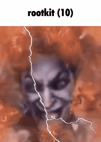 A Picture Of A Woman With A Lightning Bolt Behind Her And The Words Rootkit ( 10 ) On The Bottom GIF