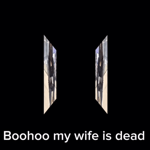 A Picture Of A Woman With A Mask On Her Face And The Words Boohoo My Wife Is Dead Below Her GIF