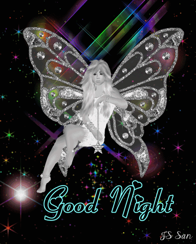 A Picture Of A Woman With Butterfly Wings And The Words " Good Night " GIF