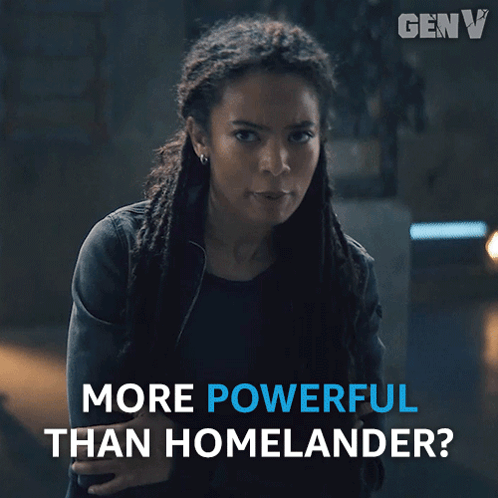 A Picture Of A Woman With Dreadlocks And The Words More Powerful Than Homelander GIF