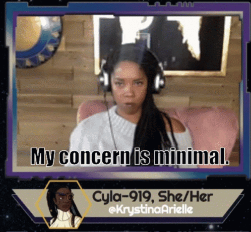 A Picture Of A Woman With Headphones And The Caption My Concern Is Minimal GIF