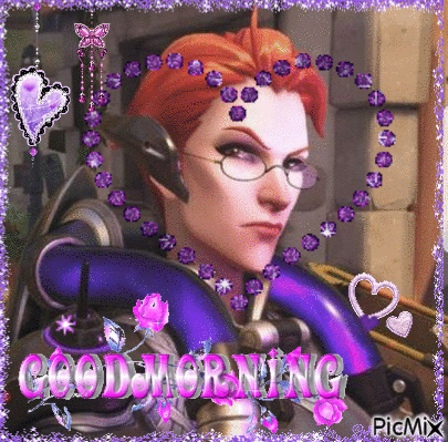 A Picture Of A Woman With Red Hair And Glasses With The Words Good Morning On It GIF
