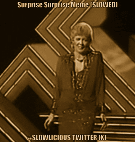 A Picture Of A Woman With The Caption Surprise Surprise Meme ( Slowed ) GIF