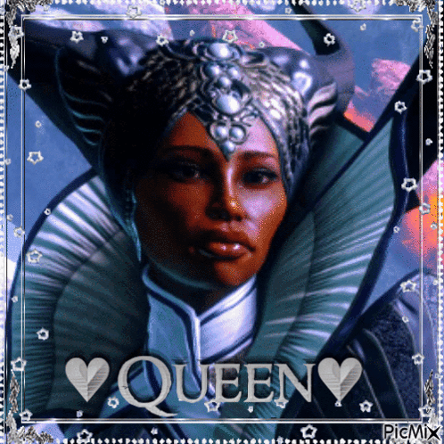 A Picture Of A Woman With The Word Queen In The Corner GIF