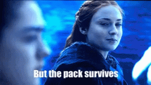 A Picture Of A Woman With The Words But The Pack Survives Below Her GIF