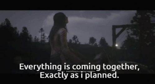 A Picture Of A Woman With The Words Everything Is Coming Together Exactly As I Planned On The Bottom GIF