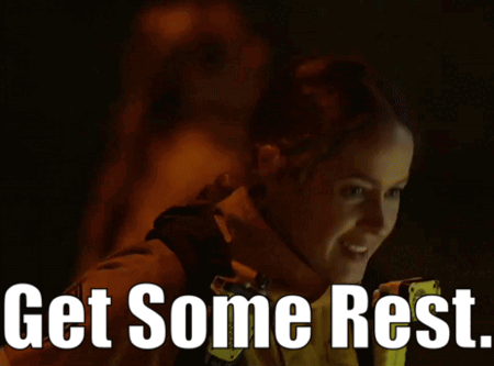 A Picture Of A Woman With The Words " Get Some Rest " Below Her GIF