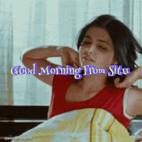 A Picture Of A Woman With The Words Good Morning From Sita On The Bottom GIF