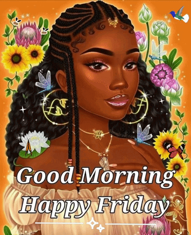 A Picture Of A Woman With The Words Good Morning Happy Friday On It GIF