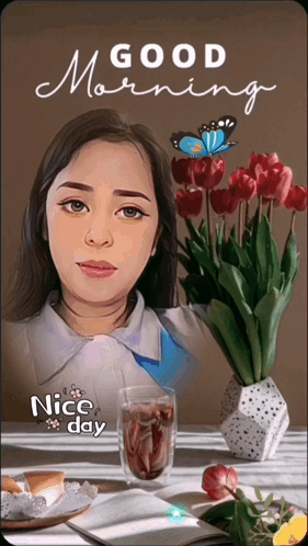 A Picture Of A Woman With The Words Good Morning Nice Day GIF
