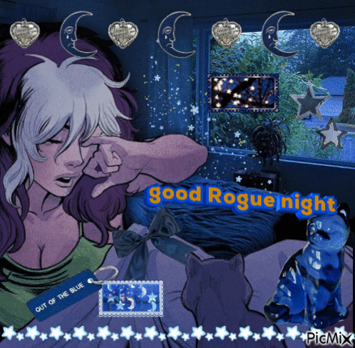 A Picture Of A Woman With The Words Good Rogue Night GIF