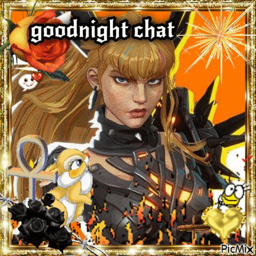 A Picture Of A Woman With The Words Goodnight Chat On The Bottom GIF