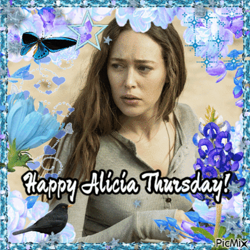 A Picture Of A Woman With The Words Happy Alicia Thursday At The Bottom GIF