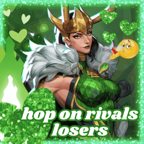 A Picture Of A Woman With The Words Hop On Rivals Losers On The Bottom GIF