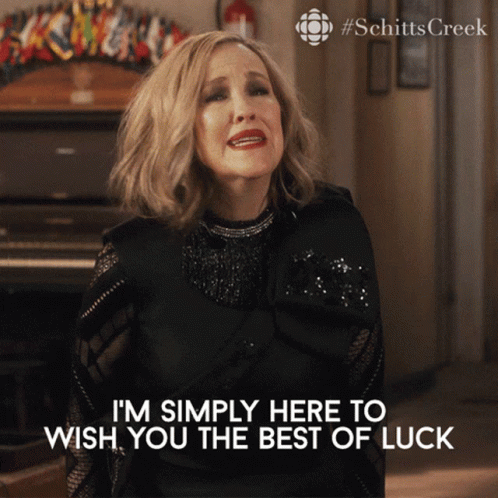 A Picture Of A Woman With The Words I 'M Simply Here To Wish You The Best Of Luck GIF