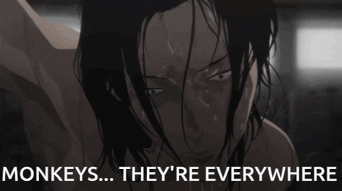 A Picture Of A Woman With The Words " Monkeys ... They 'Re Everywhere " On The Bottom GIF