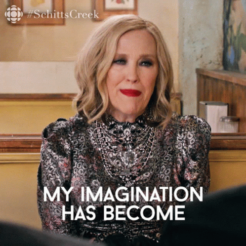 A Picture Of A Woman With The Words My Imagination Has Become On The Bottom GIF