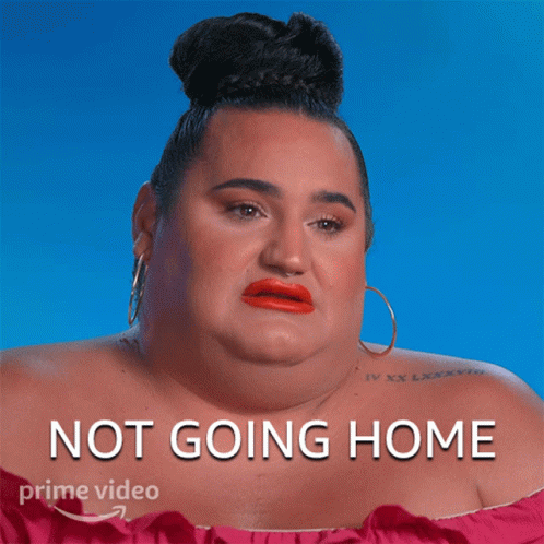 A Picture Of A Woman With The Words Not Going Home GIF