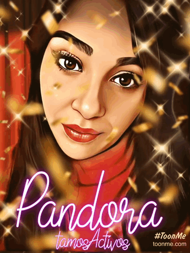 A Picture Of A Woman With The Words Pandora Amos Activos On It GIF