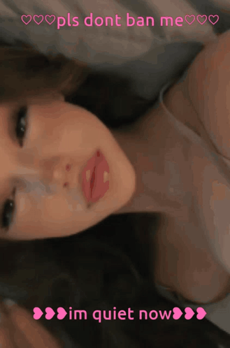 A Picture Of A Woman With The Words " Pls Dont Ban Me Im Quiet Now " On The Bottom GIF