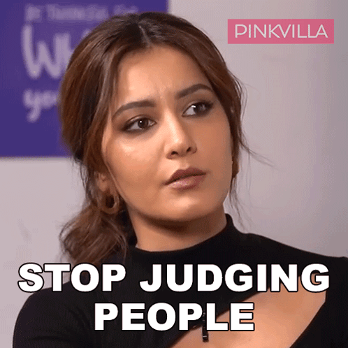 A Picture Of A Woman With The Words Stop Judging People GIF