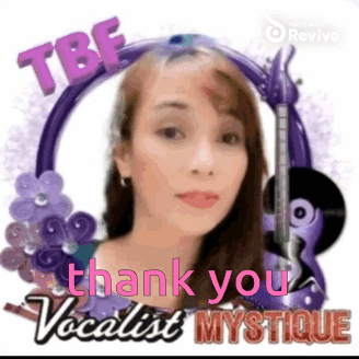A Picture Of A Woman With The Words Tbf Thank You Vocalist Mystique GIF