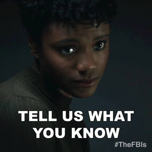 a picture of a woman with the words tell us what you know on it