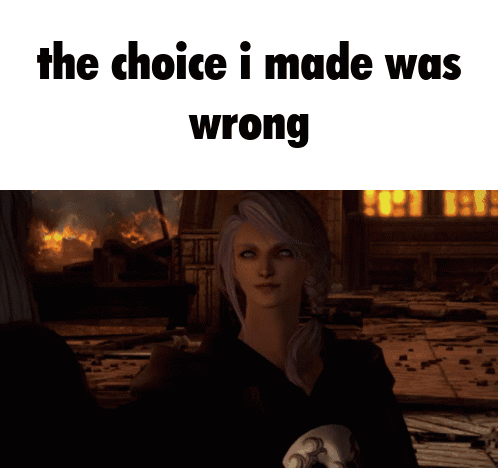 A Picture Of A Woman With The Words " The Choice I Made Was Wrong " Above Her GIF