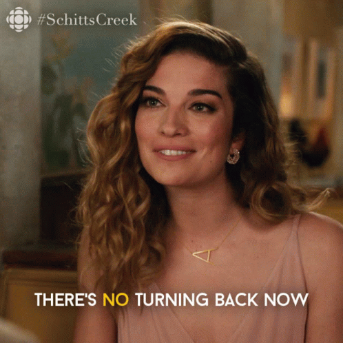 A Picture Of A Woman With The Words There 'S No Turning Back Now Below Her GIF