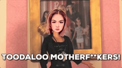 A Picture Of A Woman With The Words " Toodaloo Motherf * Kers " On It GIF
