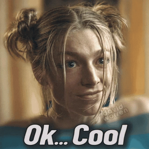 A Picture Of A Woman With Two Buns And The Words Ok Cool On The Bottom GIF