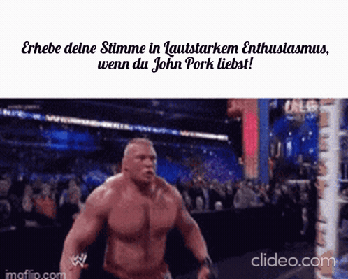 A Picture Of A Wrestler With The Words Erhebe Deine Stimme In Lautstarkem Enthusiasmus GIF