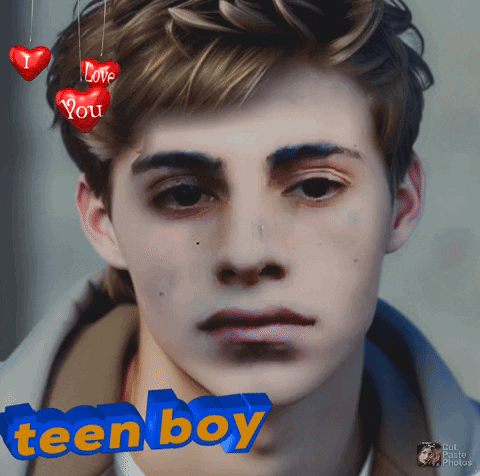 A Picture Of A Young Boy With The Words Teen Boy On The Bottom Right GIF
