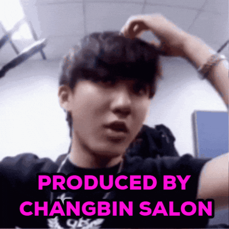 A Picture Of A Young Man With The Words Produced By Changbin Salon On The Bottom GIF