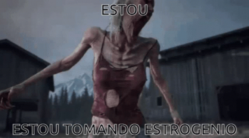 A Picture Of A Zombie With The Words " Estou Tomando Estrogenio " On The Bottom GIF