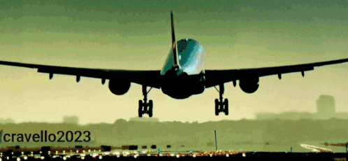 A Picture Of An Airplane Taking Off With The Year 2023 On It GIF