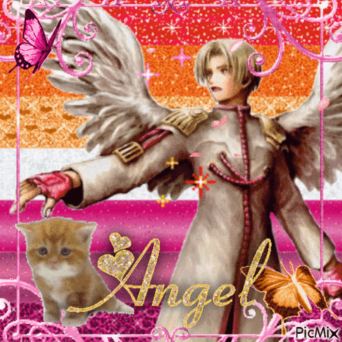 Angel And Kitten With Angel Text GIF