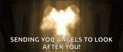 A Picture Of An Angel With The Words " Sending You Angels To Look After You " GIF