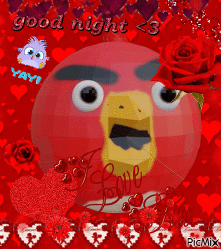 a picture of an angry bird with the words good night < 3 on it